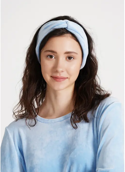 Велюрова пов'язка на голову SOFT WINTER blue (блакитний)