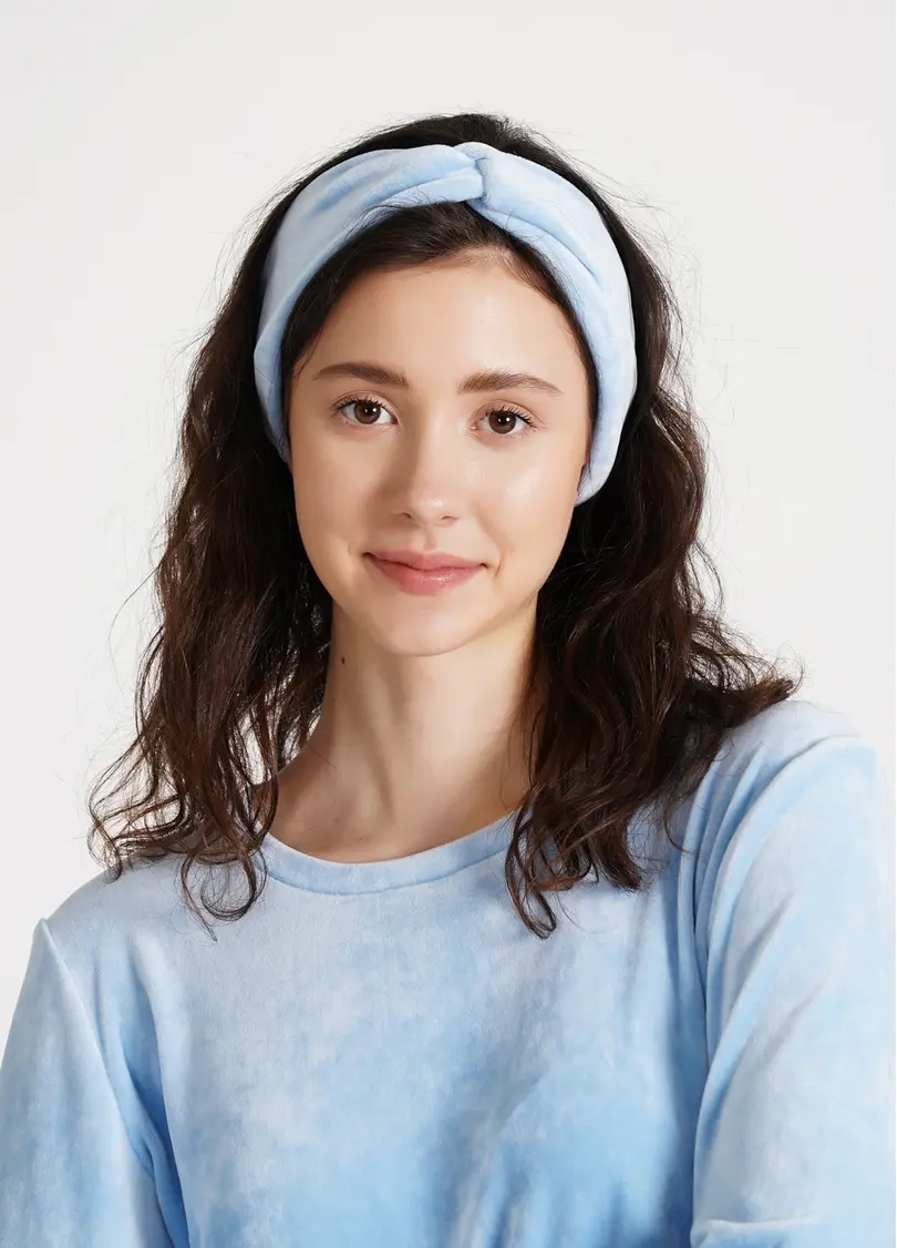 Велюрова пов'язка на голову SOFT WINTER blue (блакитний)