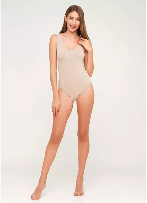 Безшовне боді без рукавів BODY CANOTTA SCOLLO TONDO naturale (бежевий)