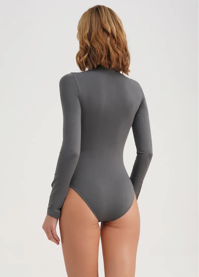 Боді безшовне з низьким коміром BODY LUPETTO MANICA LUNGA poppy seed (сірий)