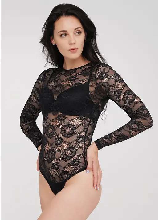 Боди кружевное с длинными рукавами ROSA 3304/061