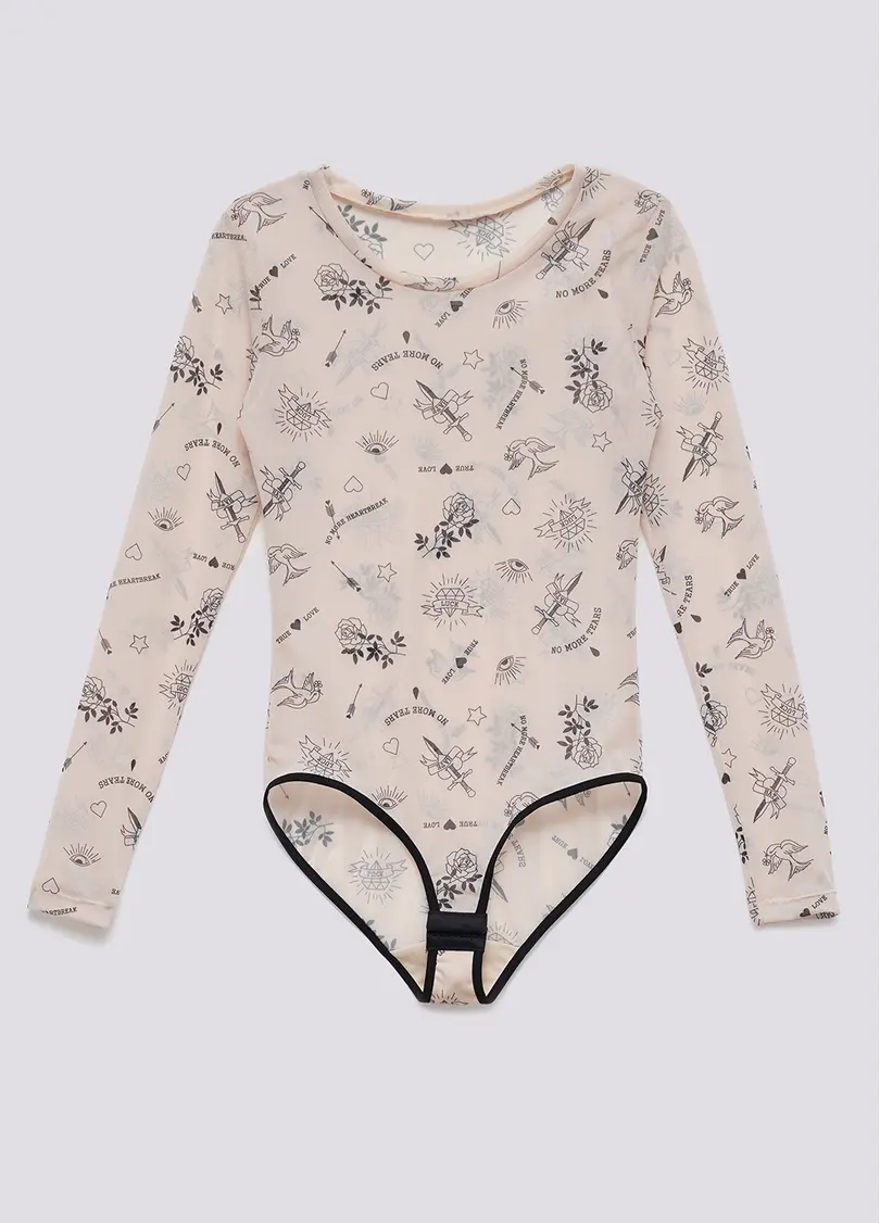 Боді з візерунком тату сітка Tatoo 3102/07 beige tatoo (бежевий)