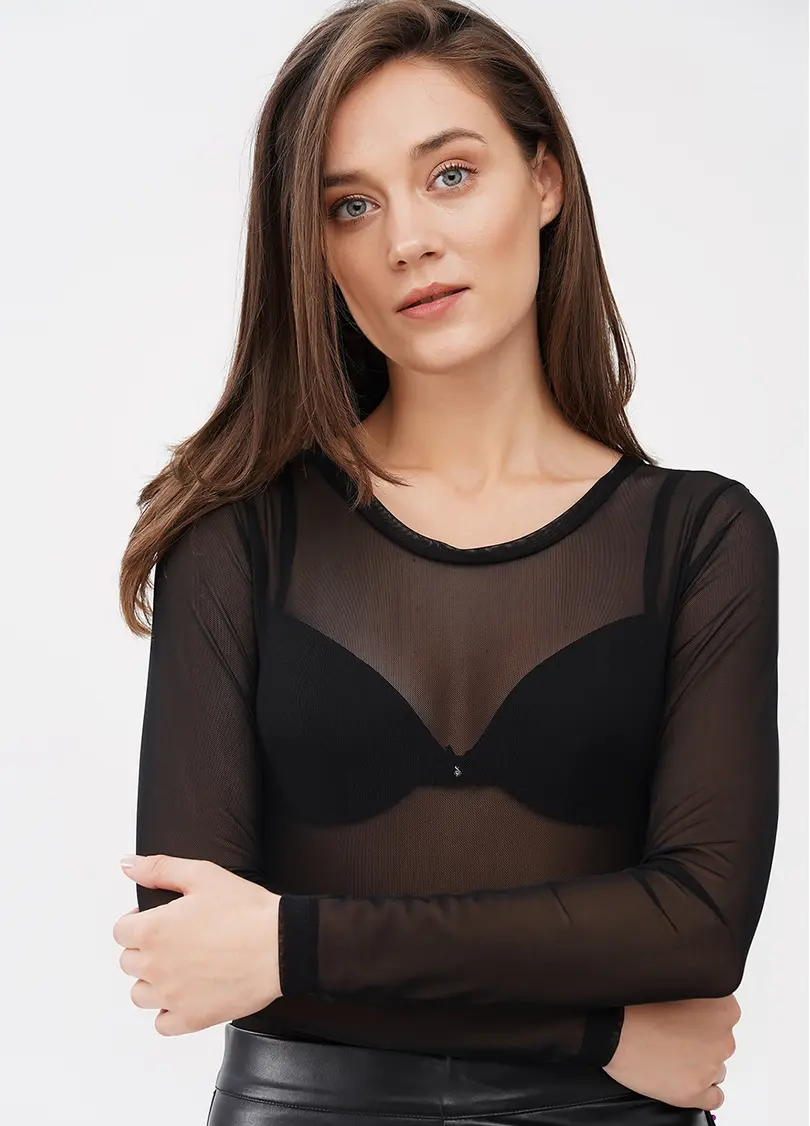Боді з довгим рукавом сітка Tatoo 3102/07 black (чорний)