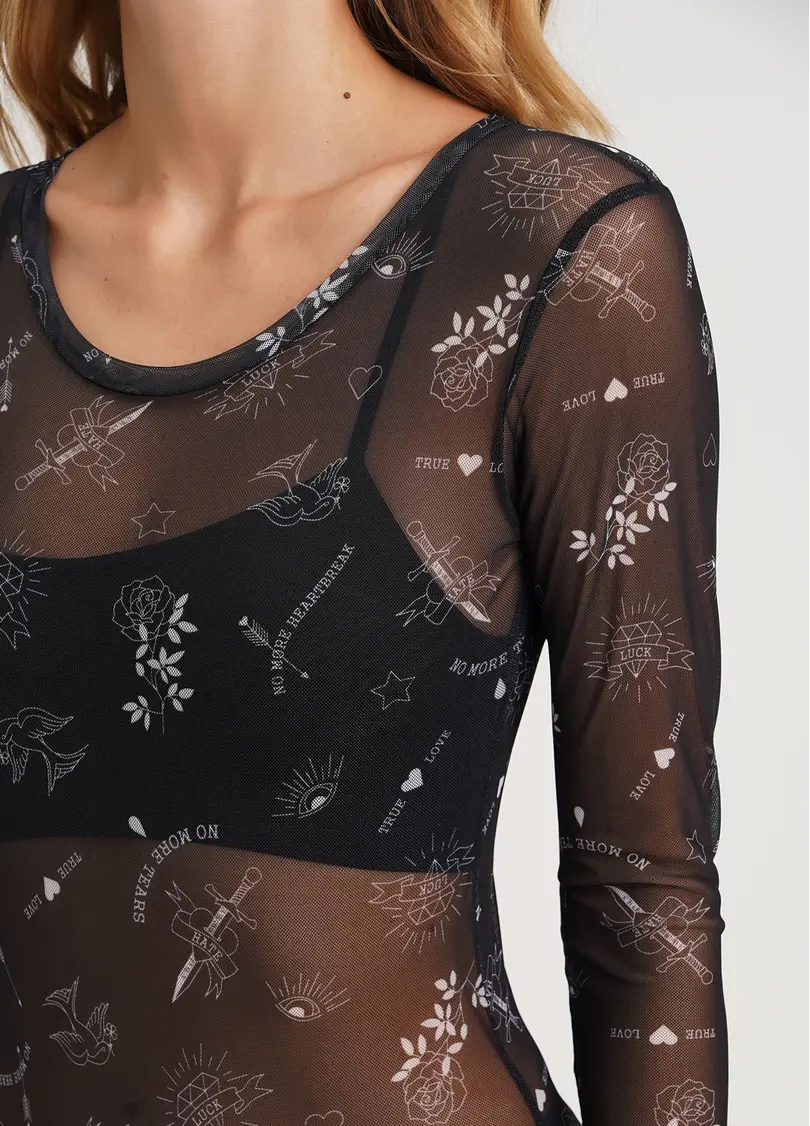 Боді з візерунком тату сітка Tatoo 3102/07 black tattoo (чорний)