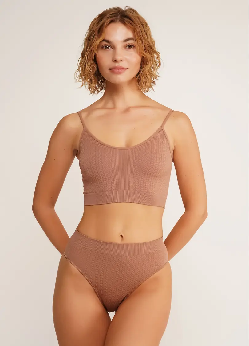 Фактурний безшовний топ майка CAMI TOP BRAID mokko (коричневий)