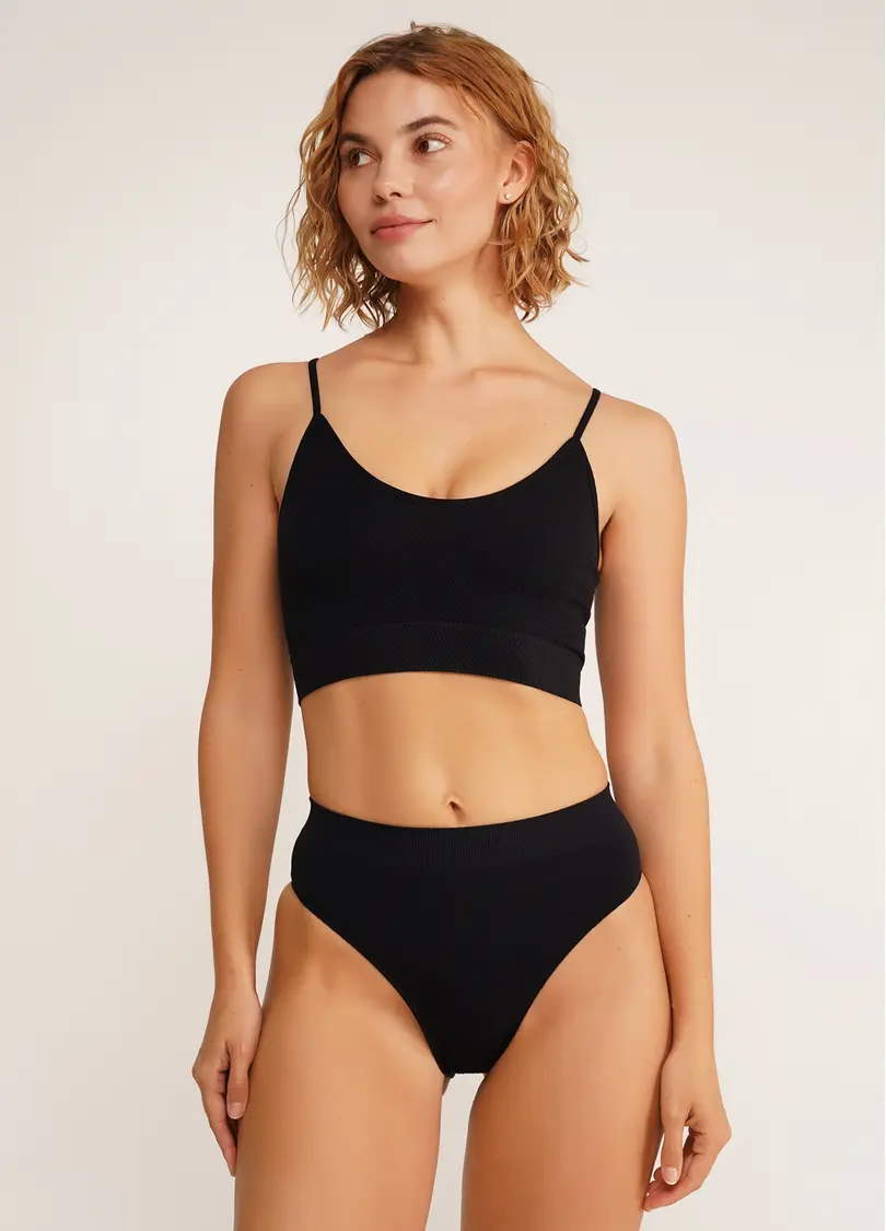 Безшовний топ майка з фактурним візерунком CAMI TOP GRAIN black (чорний)
