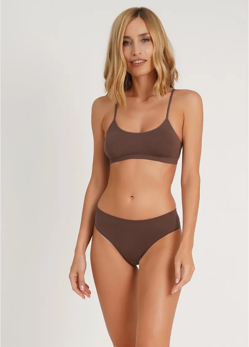 Топ на бретелях в рубчик CAMI TOP RIB deep taupe (коричневый)