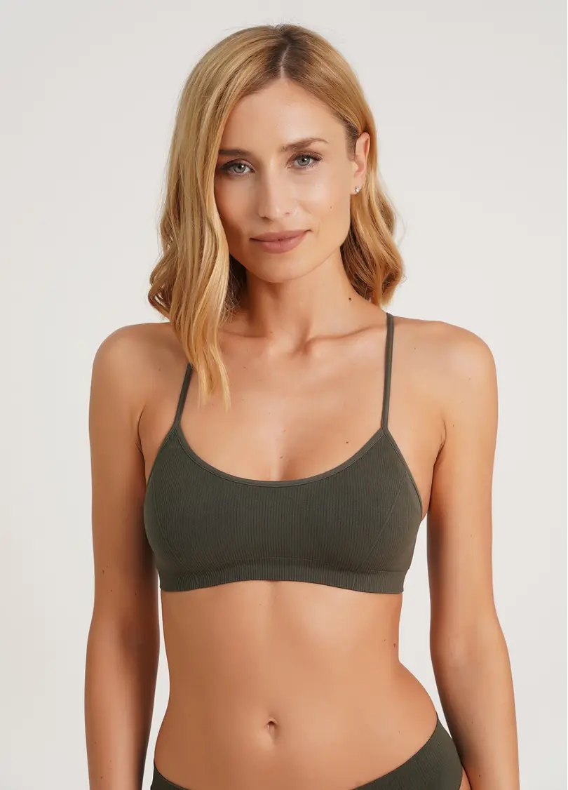 Топ на бретелях в рубчик CAMI TOP RIB khaki (хакі)