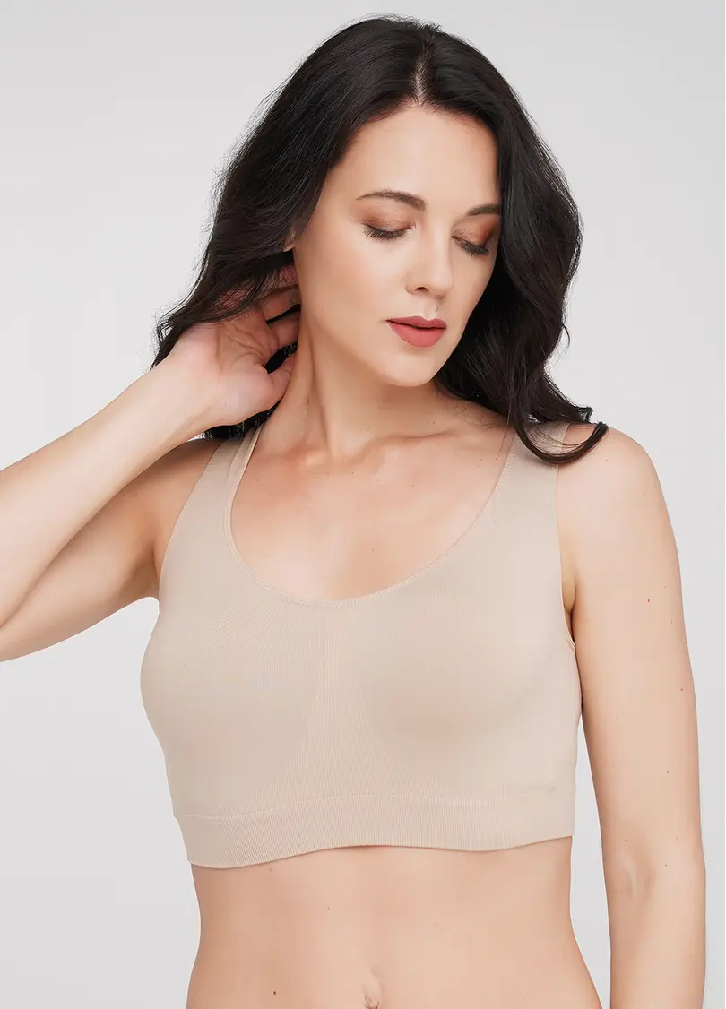 Безшовний топ на широких бретелях TANK TOP (бежевий)