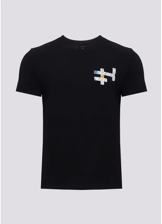 Чоловіча футболка з принтом "Love. Ukraine. Brave. Free." Adam print 49/409/010 black/crossword (чорний) Чоловіча футболка з принтом "Love. Ukraine. Brave. Free." Adam print 49/409/010 black/crossword (чорний)