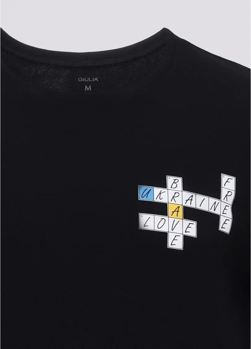Чоловіча футболка з принтом "Love. Ukraine. Brave. Free." Adam print 49/409/010 black/crossword (чорний)