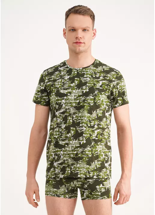Чоловіча футболка з принтом Adam print 49/409/010 camouflage khaki (зелений) Чоловіча футболка з принтом Adam print 49/409/010 camouflage khaki (зелений)