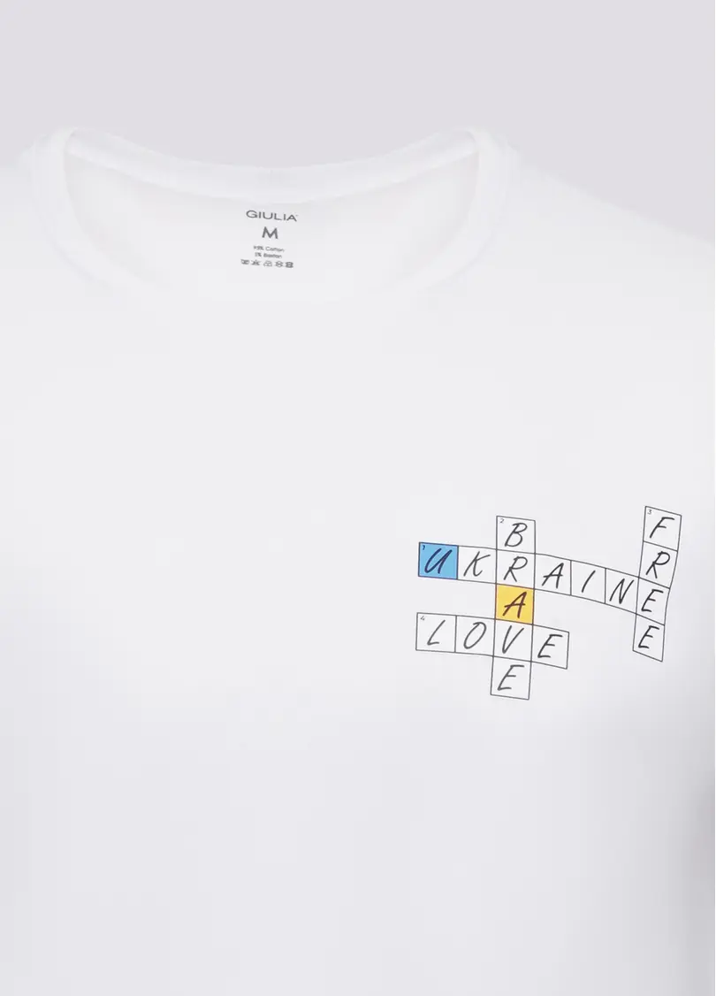 Чоловіча футболка з принтом "Love. Ukraine. Brave. Free." Adam print 49/409/010 white/crossword (білий)