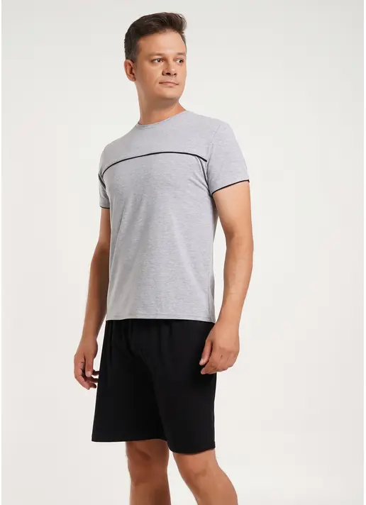Чоловіча піжама бавовняна COMFORT LIFE 9602/010 grey melange/black (сірий/чорний)
