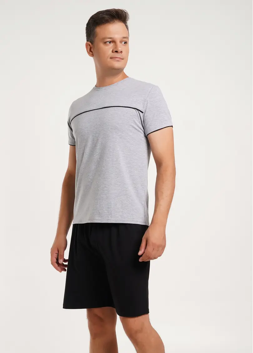 Чоловіча піжама бавовняна COMFORT LIFE 9602/010 grey melange/black (сірий/чорний)