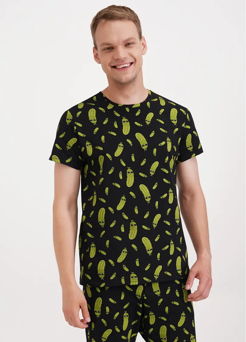 Футболка чоловіча з принтом огірки COUNTRY PRINT 4601/010 black/cucumbers (чорний)