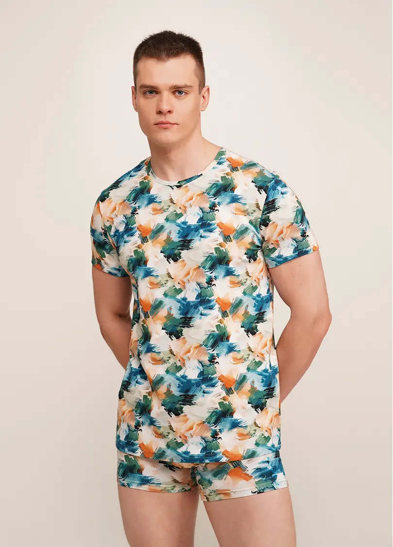 Футболка чоловіча з принтом COUNTRY PRINT 4601/010 watercolor pattern (блакитний)