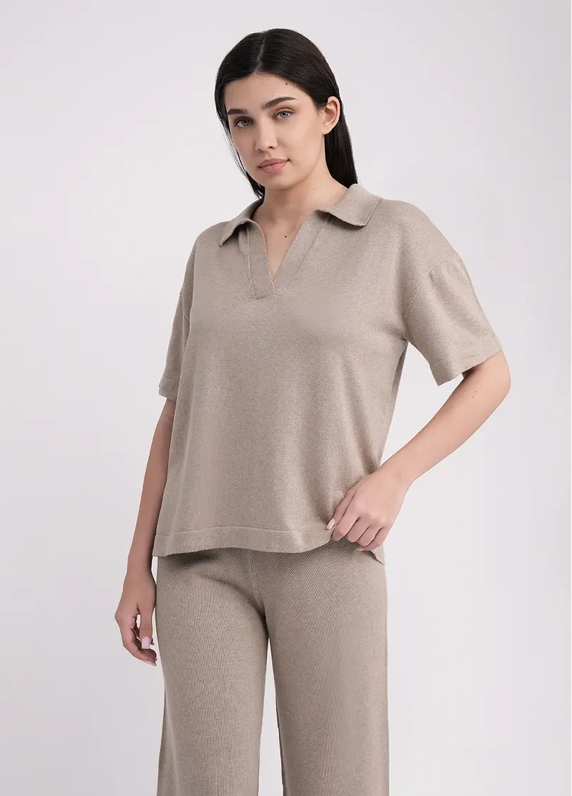 Поло з в'язаного трикотажу FREYJA CTN 7501/230 light brown (коричневий)