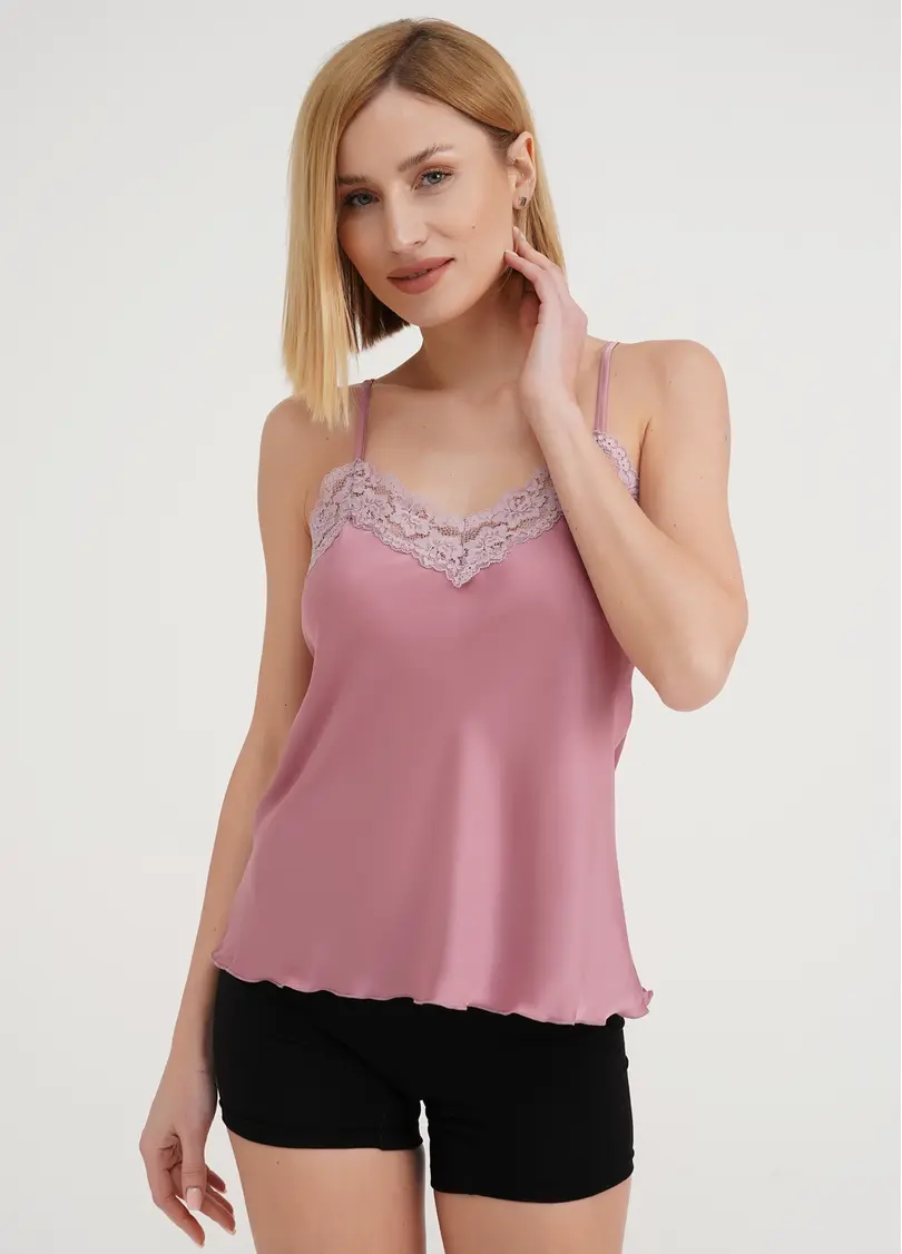 Шовкова майка з мереживом HELENA 3809/051 dusty rose (рожевий)
