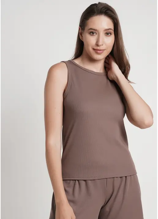 Майка з бавовни в рубчик RIB 3808/010 beige (коричневий)