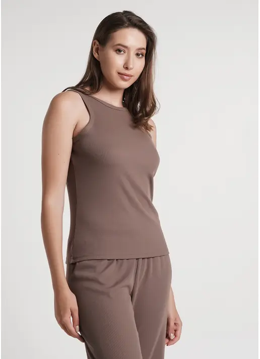 Майка в рубчик з бавовни RIB 3810/010 beige (коричневий)