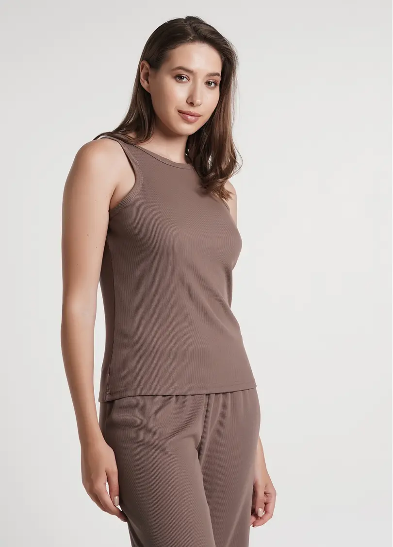 Майка в рубчик з бавовни RIB 3810/010 beige (коричневий)