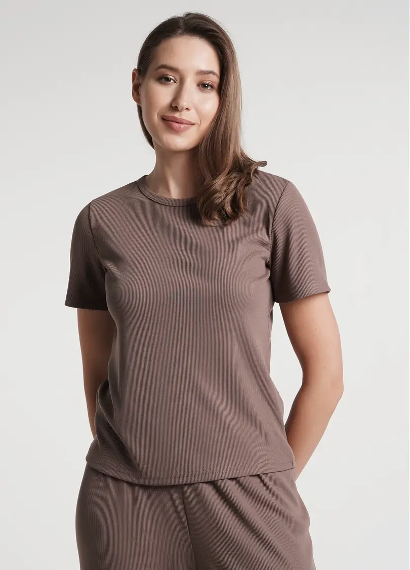 Футболка в рубчик бавовняна RIB 4804/010 beige (коричневий)