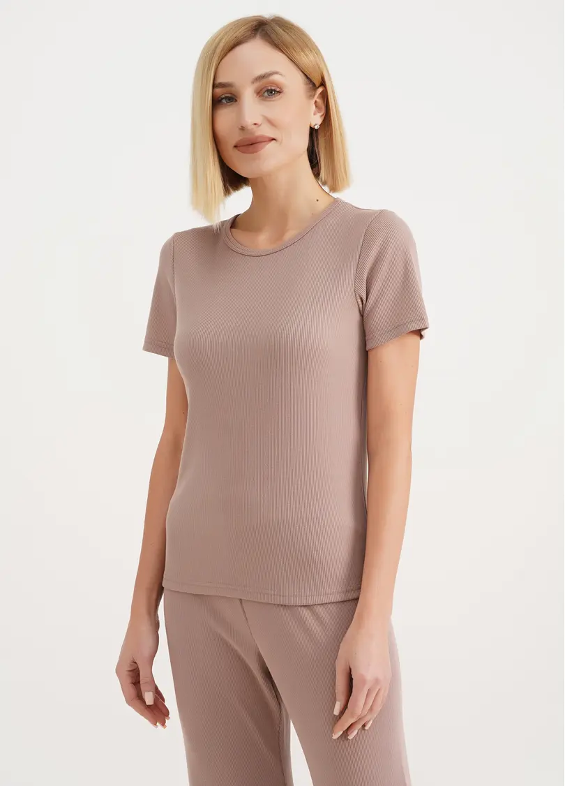 Футболка в рубчик бавовняна RIB 4804/010 light beige (бежевий)
