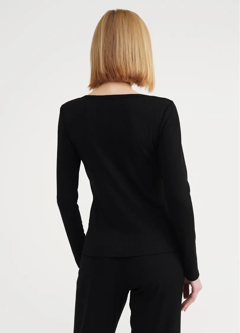 Кофта в рубчик на запах RIB 4906/010 black (чорний)