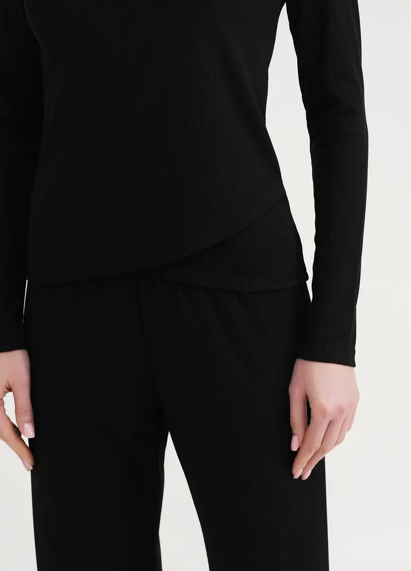 Кофта в рубчик на запах RIB 4906/010 black (чорний)