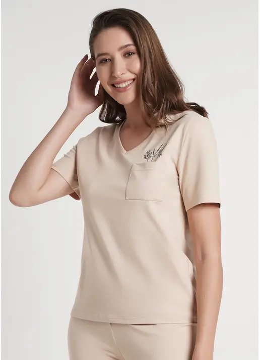 Футболка піжамна з карманом SPRING FLOWERS 4805/010 beige (бежевий)