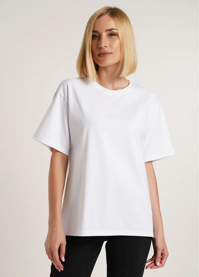 Футболка з бавовни оверзайс T-SHIRT BASIC NECK (2) 4816/010 white (білий)