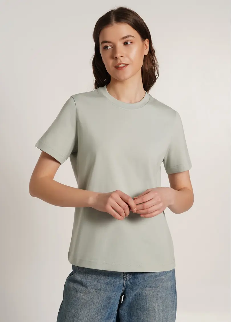 Бавовняна футболка T-SHIRT BASIC NECK 4815/010 sage green (зелений)