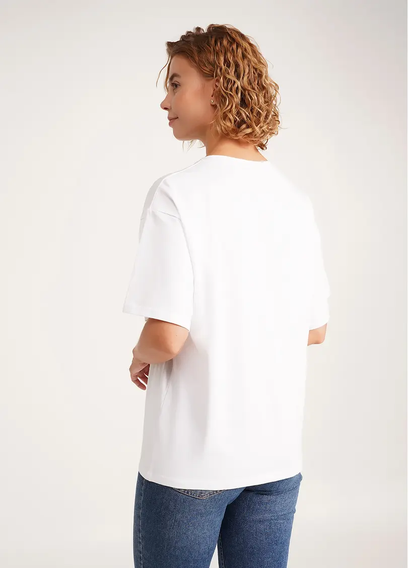 Футболка оверсайз з бавовни з принтом T-SHIRT BASIC print 4806/010 white/beach (білий)