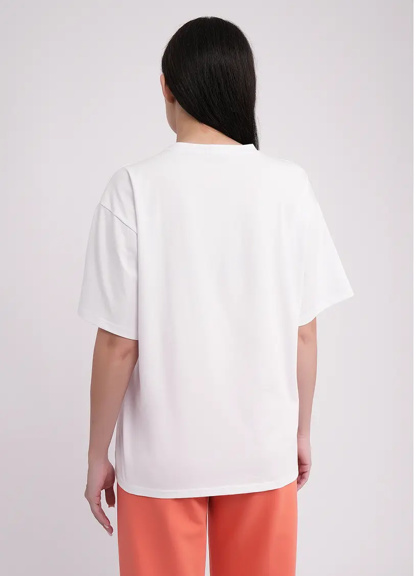 Футболка оверсайз з бавовни з принтом T-SHIRT BASIC print 4806/010 white/letter print (білий)