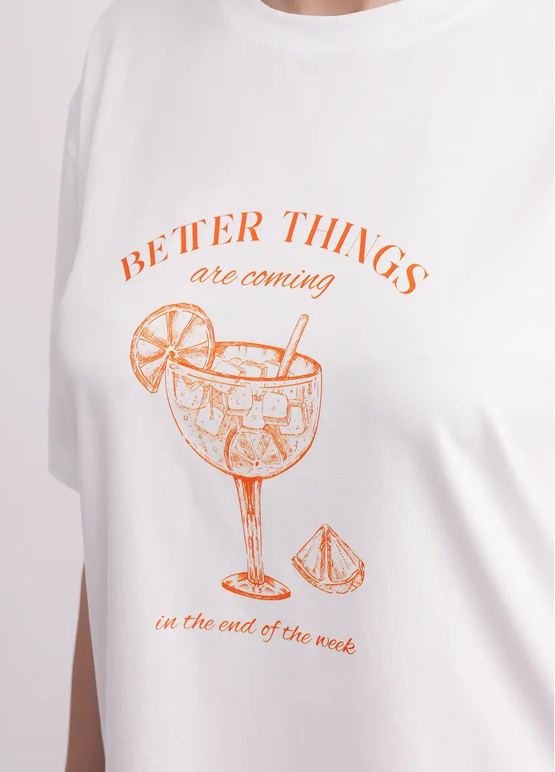 Футболка оверсайз з бавовни з принтом T-SHIRT BASIC print 4806/010 white/letter print (білий)