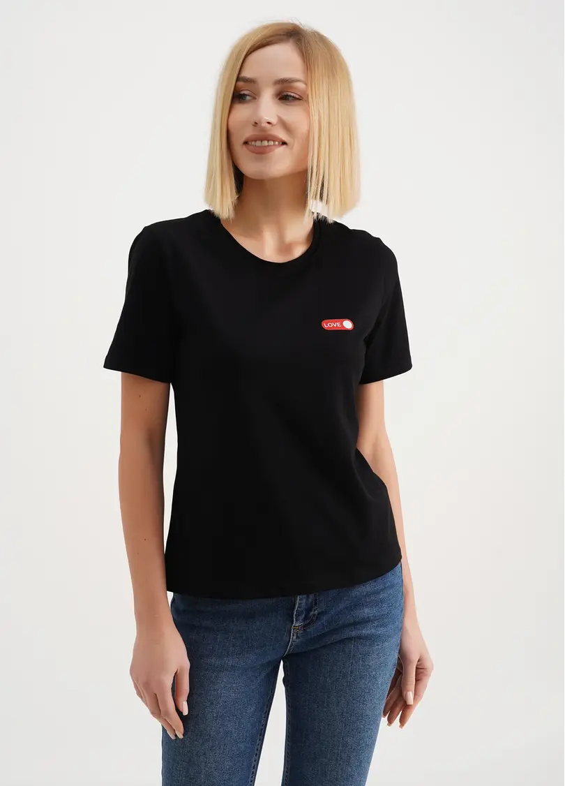 Бавовняна футболка з написом "Love" T-shirt print 4802/60 black/love (чорний)