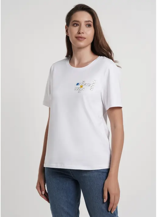 Бавовняна футболка з принтом "Love. Ukraine. Brave. Free." T-shirt print 4802/60 white/crossword (білий)