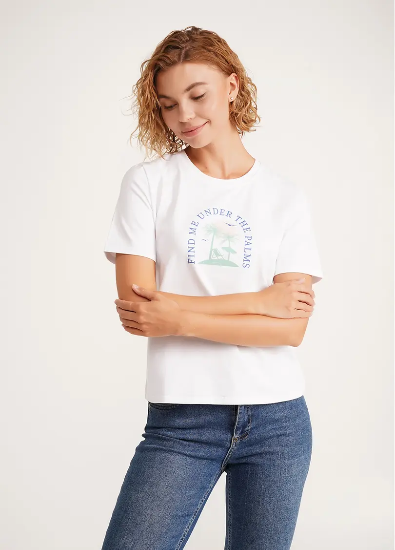 Бавовняна футболка з пальмами T-shirt print 4802/60 white/palm print (білий)