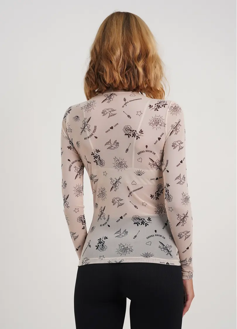 Прозора водолазка з тату з сітки Tatoo 4901/07 beige tattoo (бежевий)