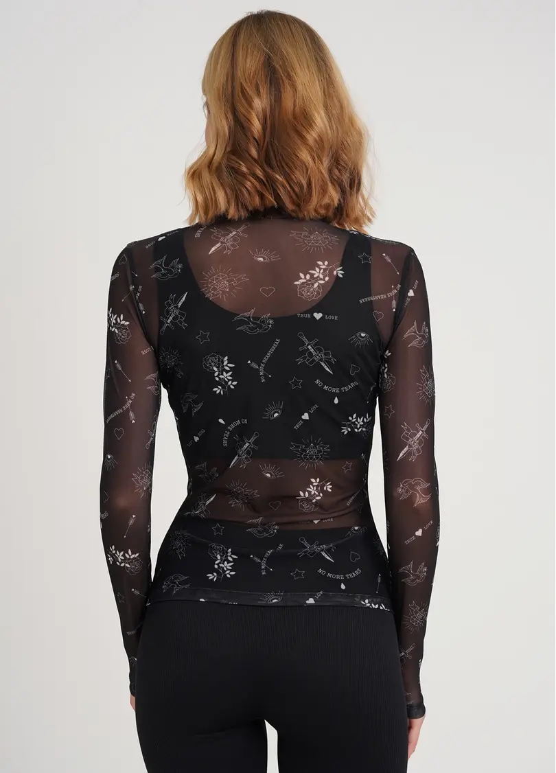 Прозора водолазка з тату з сітки Tatoo 4901/07 black tattoo (чорний)