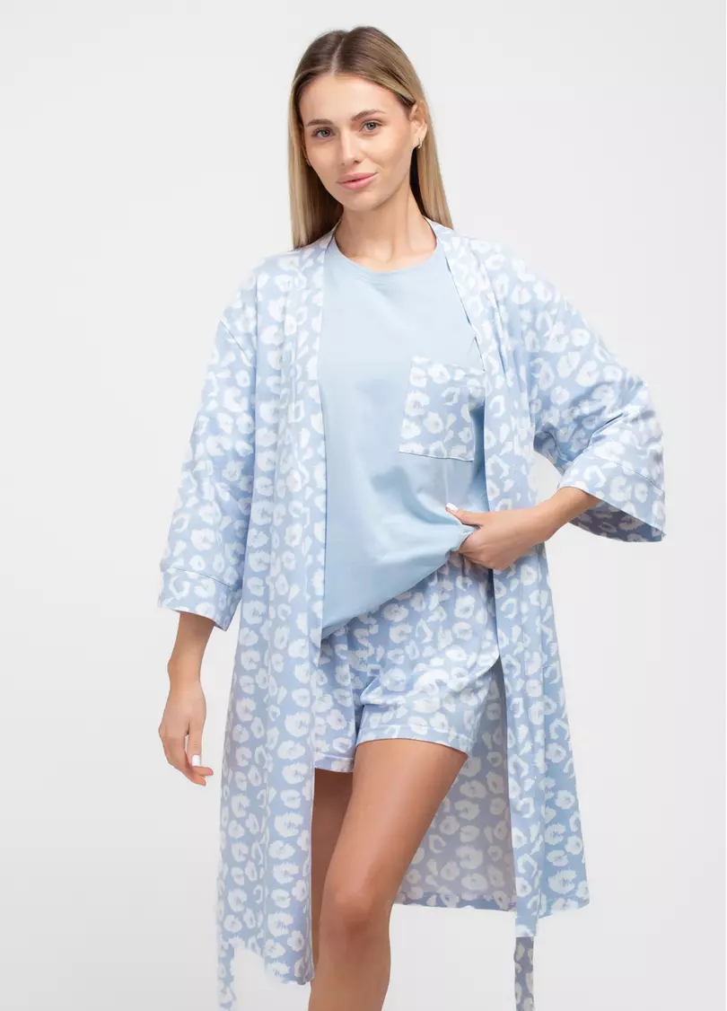 Халат леопардовий з бавони COTTON BLOOM 7239/010 (блакитний)