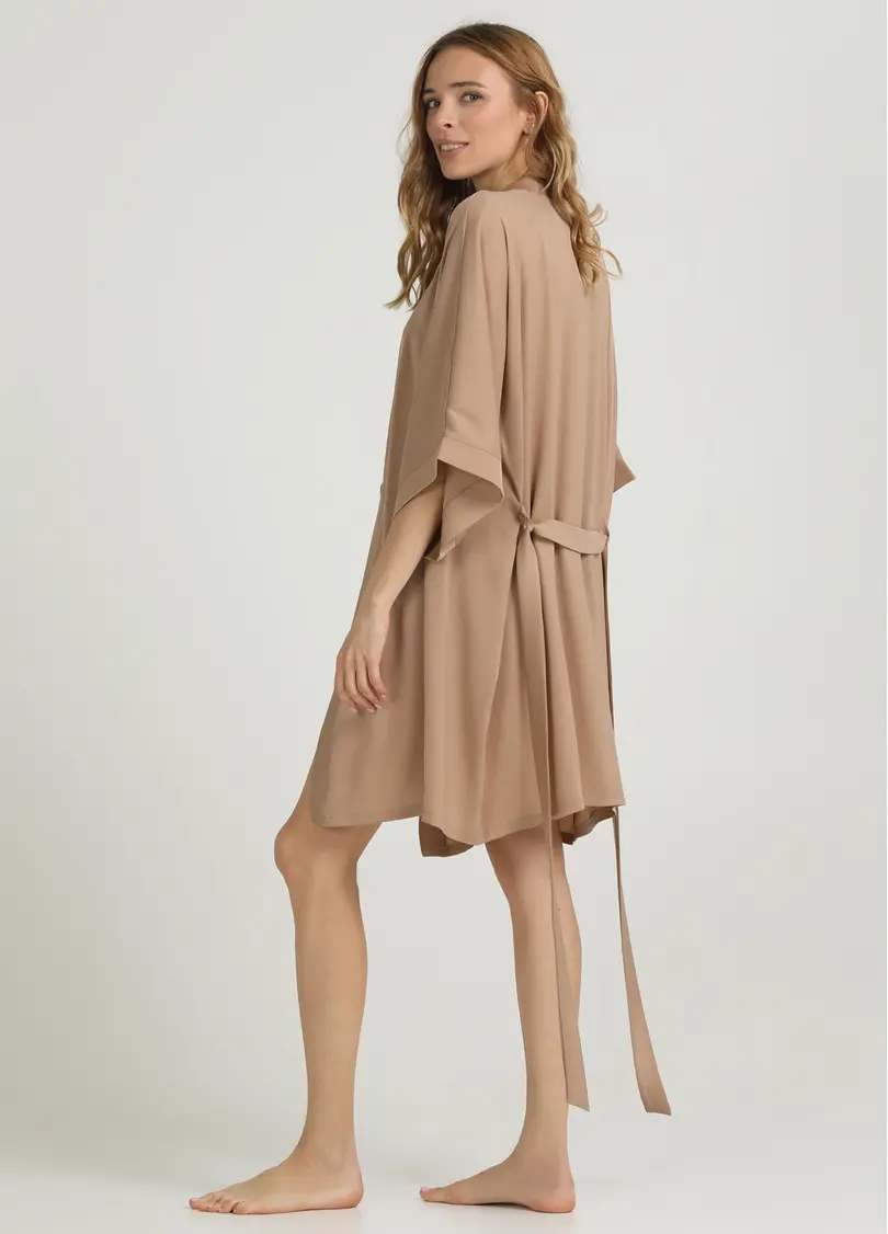 Короткий халат з жатого шовку CREME FOLD 7205/050 creamy beige (бежевий)