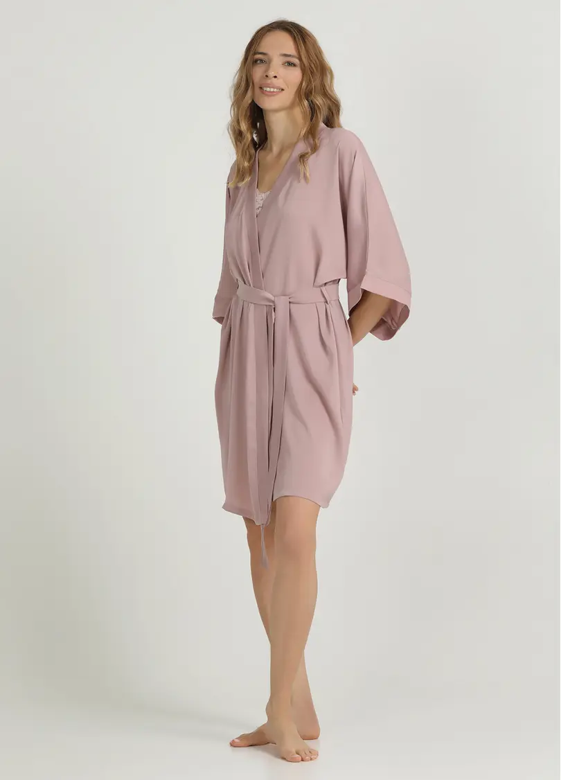 Короткий халат з жатого шовку CREME FOLD 7205/050 soft rose (рожевий)