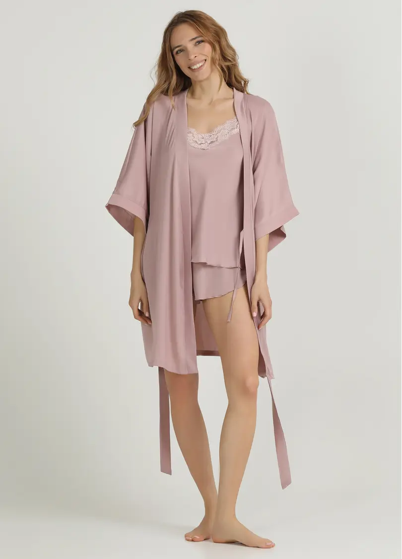 Короткий халат з жатого шовку CREME FOLD 7205/050 soft rose (рожевий)