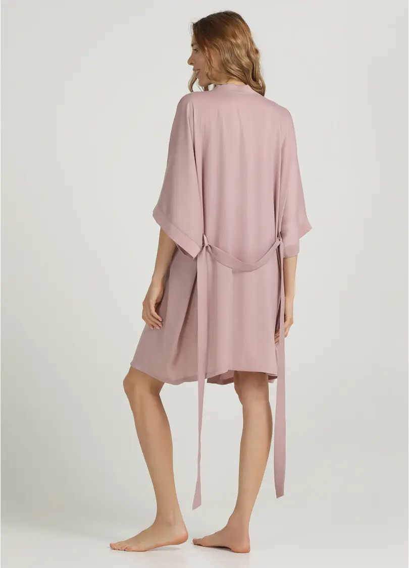 Короткий халат з жатого шовку CREME FOLD 7205/050 soft rose (рожевий)