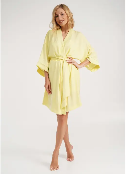 Шовковий халат з кантом на рукавах FLORENCE 7328/050 yellow (жовтий)