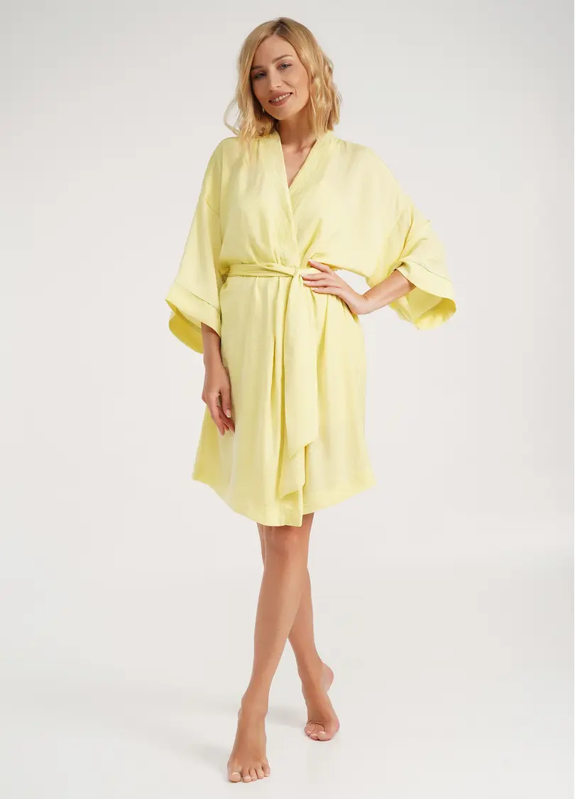 Шовковий халат з кантом на рукавах FLORENCE 7328/050 yellow (жовтий)