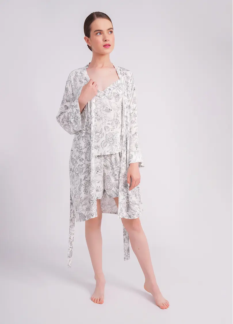 Халат з віскози в квіти FLOSSED IN FLOWERS 7336/040 white/black floral print (білий)