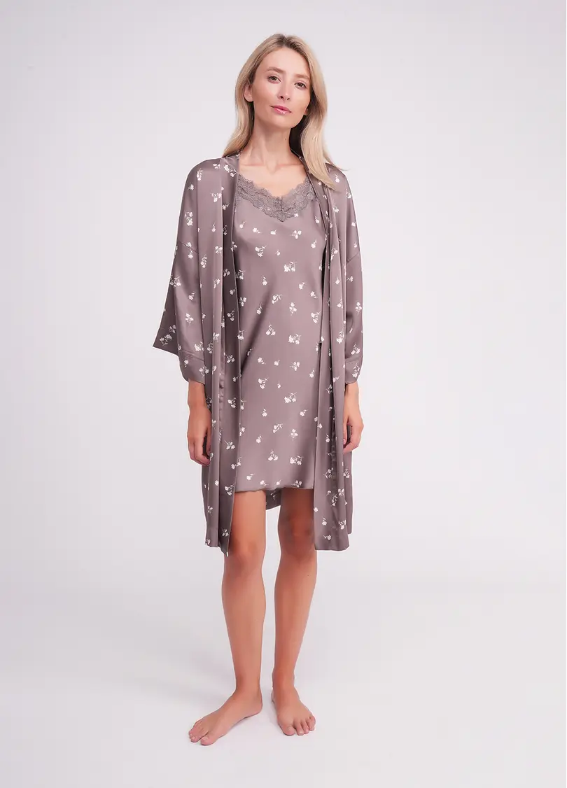 Халат з квітковим принтом FLURISSE 7237/050 deep taupe/floral print (коричневий)